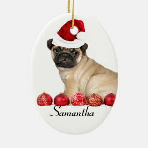 Weihnachts-Mops-Hund-Sonderbehandlung Oval Ornamen Keramik Ornament