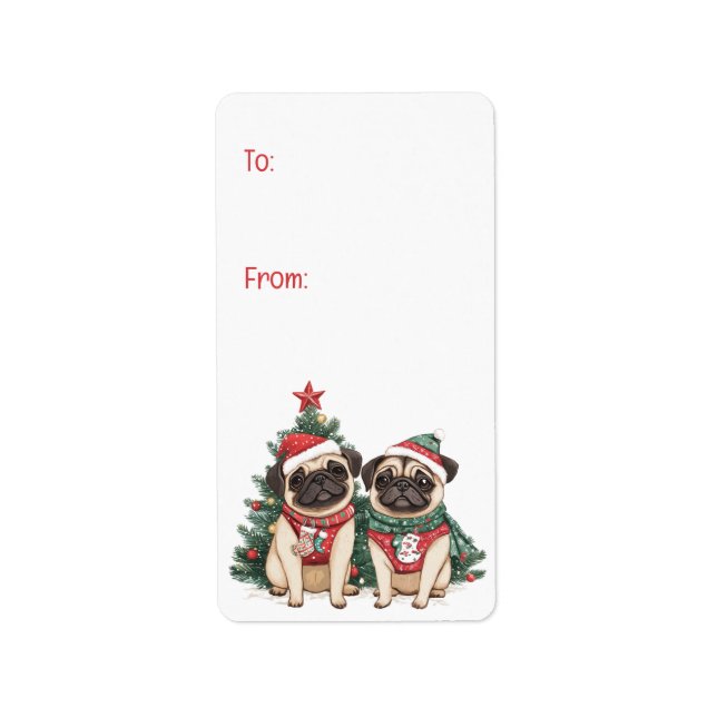 Weihnachts-Mops-Hunde Adressaufkleber (Vorne)
