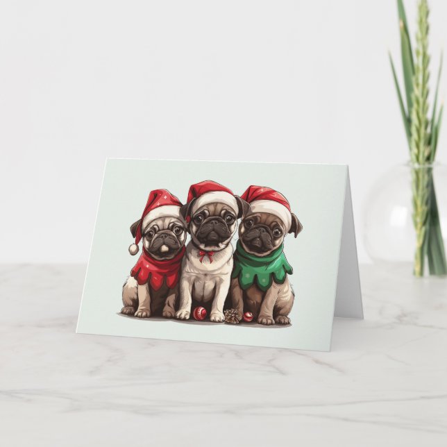 Weihnachts-Mops-Hunde Feiertagskarte (Vorderseite)