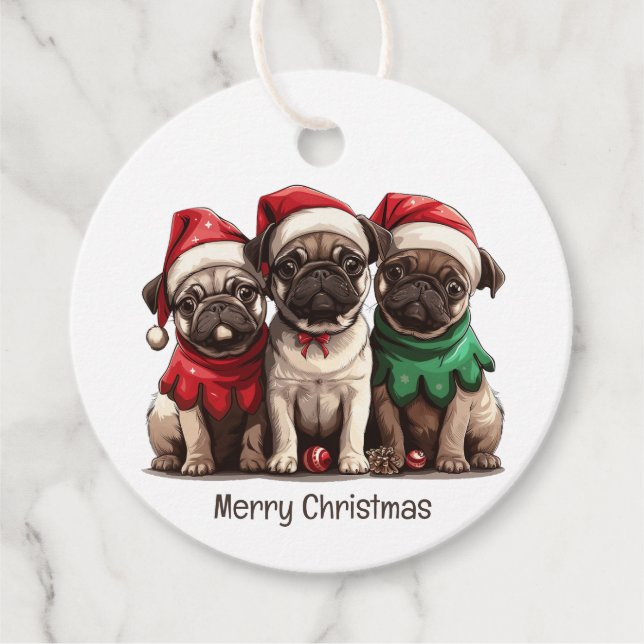 Weihnachts-Mops-Hunde Geschenkanhänger (Vorderseite)