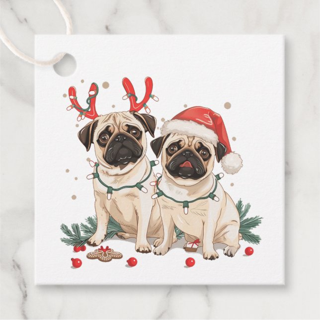 Weihnachts-Mops-Hunde Geschenkanhänger (Vorderseite)