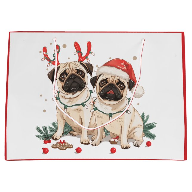 Weihnachts-Mops-Hunde Große Geschenktüte (Vorderseite)