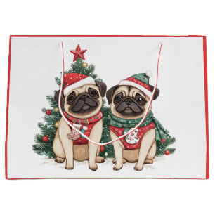 Weihnachts-Mops-Hunde Große Geschenktüte