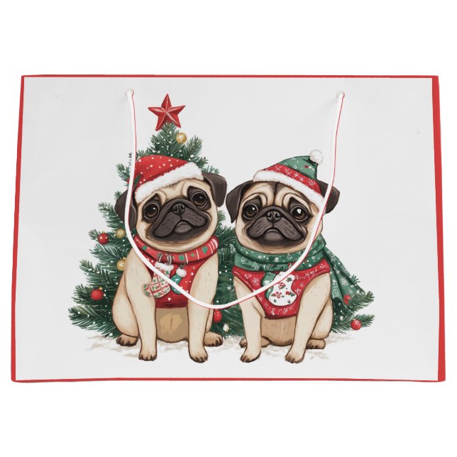 Weihnachts-Mops-Hunde Große Geschenktüte (Vorderseite)