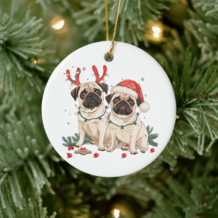 Weihnachts-Mops-Hunde Keramik Ornament