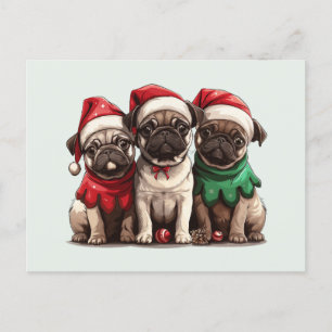 Weihnachts-Mops-Hunde Postkarte