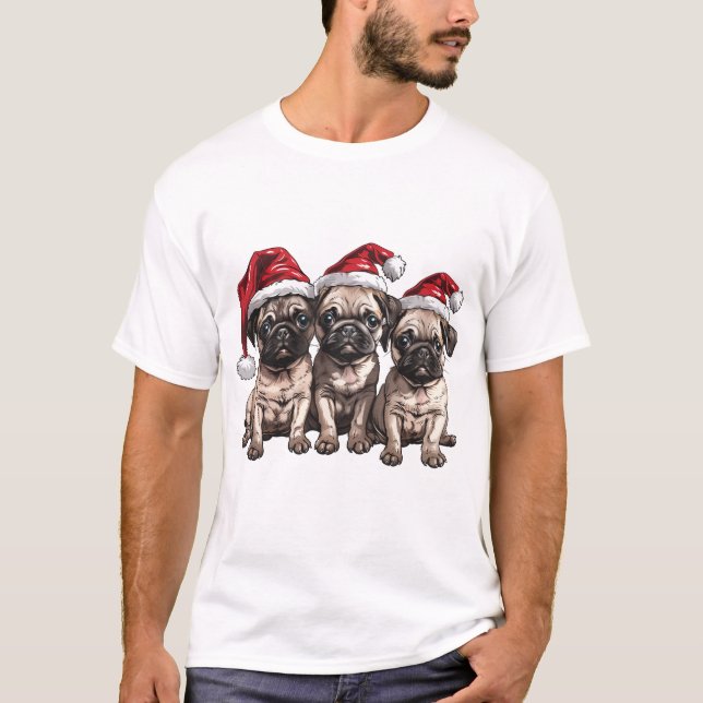 Weihnachts-Mops Hunde Santa T-Shirt (Vorderseite)