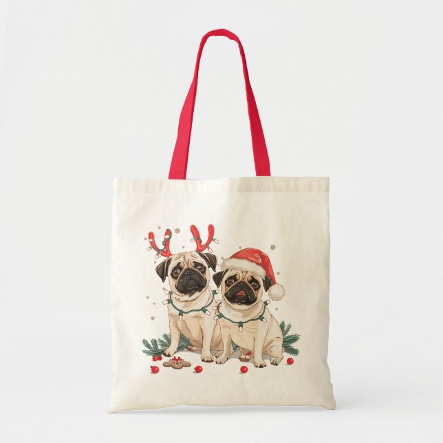 Weihnachts-Mops-Hunde Tragetasche (Vorne)