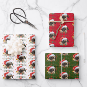 Weihnachts-Mops-Hundemuster Geschenkpapier Set