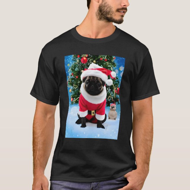 Weihnachts-Mops in Santa Anzug T-Shirt (Vorderseite)