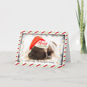 Weihnachts-Mops in Weihnachtsmannmütze mit Weihnac Feiertagskarte