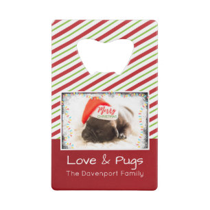 Weihnachts-Mops in Weihnachtsmannmütze mit Weihnac Geldbeutel Flaschenöffner