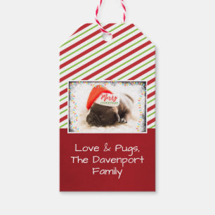 Weihnachts-Mops in Weihnachtsmannmütze mit Weihnac Geschenkanhänger