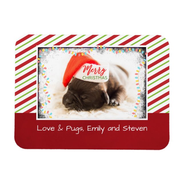 Weihnachts-Mops in Weihnachtsmannmütze mit Weihnac Magnet (Horizontal)