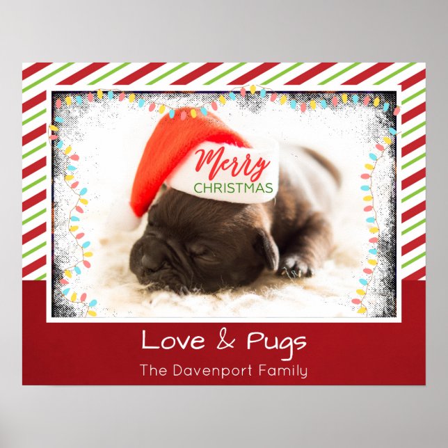 Weihnachts-Mops in Weihnachtsmannmütze mit Weihnac Poster (Vorne)