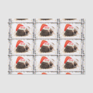 Weihnachts-Mops in Weihnachtsmannmütze mit Weihnac Seidenpapier