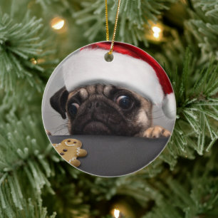 Weihnachts-Mops Keramik Ornament