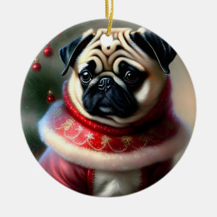 Weihnachts-Mops Keramik Ornament