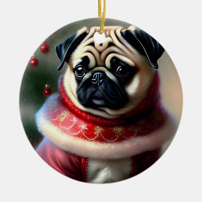 Weihnachts-Mops Keramik Ornament (Vorne)