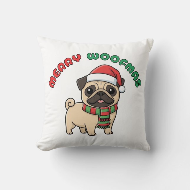 Weihnachts-Mops-Kissen: Frohe Weihnachten Kissen (Vorderseite)
