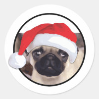 Weihnachts-Mops - Klassischer Rundaufkleber, glänz
