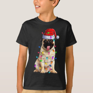 Weihnachts-Mops Lichter Weihnachtsmannmütze Dekora T-Shirt