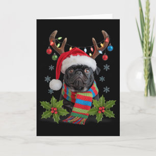 Weihnachts-Mops mit Geweih Santa-Hut Kuschelschal  Karte