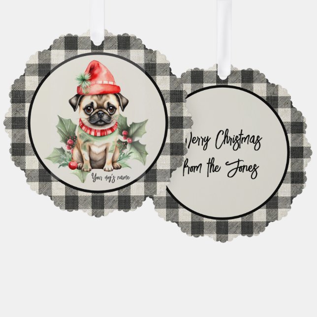 Weihnachts-Mops mit Hat Paper Ornament Card (Vorderseite/Rückseite)