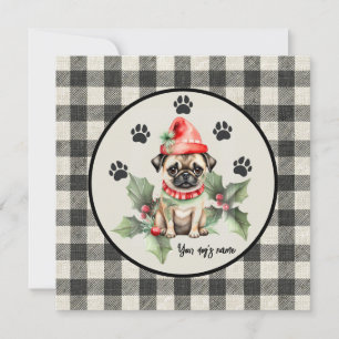 Weihnachts-Mops mit Red Hat Flat Holiday Card Feiertagskarte