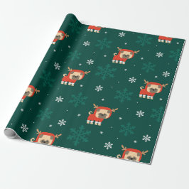 Weihnachts-Mops Rentier Pattern Geschenkpapier