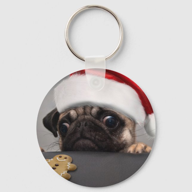 Weihnachts-Mops Schlüsselanhänger (Vorderseite)