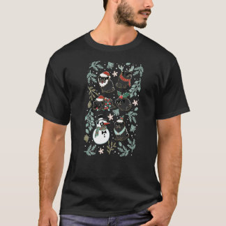 Weihnachts-Mops Schwarz T-Shirt
