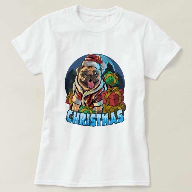 Weihnachts-Mops T-Shirt (Design vorne)