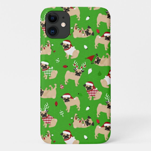 Weihnachts-Möpsen Grün Case-Mate iPhone Hülle (Rückseite)
