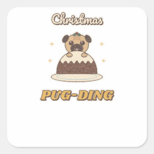 Weihnachts-Mopskuchen-Platz-Sticker Quadratischer Aufkleber