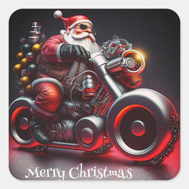 Weihnachts-Motorrad Quadratischer Aufkleber (Vorderseite)