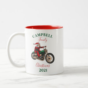 Weihnachts-Motorradfamilie Personalisiert Zweifarbige Tasse