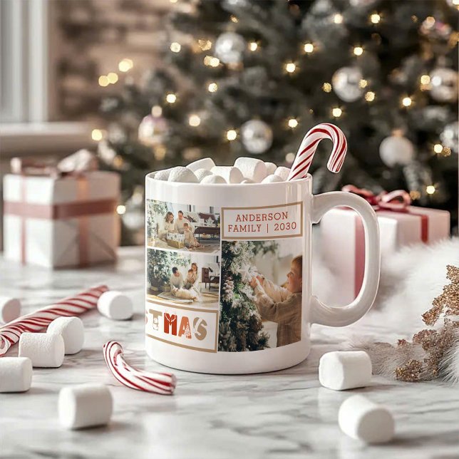 Weihnachts Multicolor Script Custom Foto Collage Kaffeetasse (Von Creator hochgeladen)