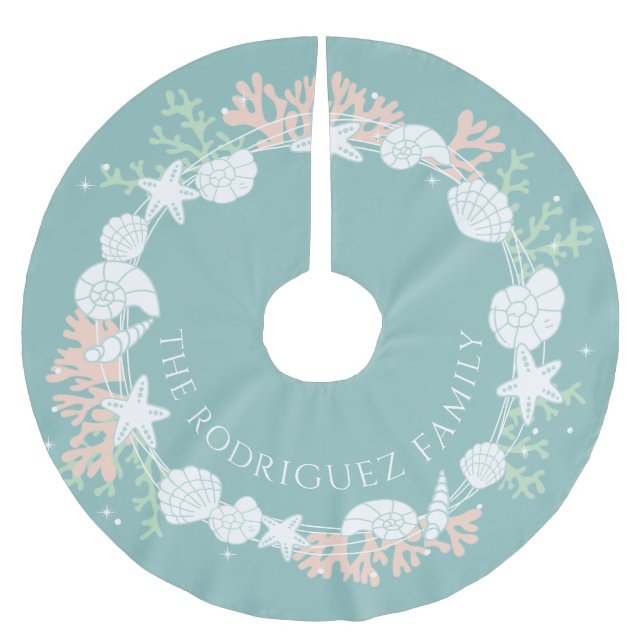 Weihnachts-Muschel-Wreath-Baumrock Polyester Weihnachtsbaumdecke (Vorderseite)