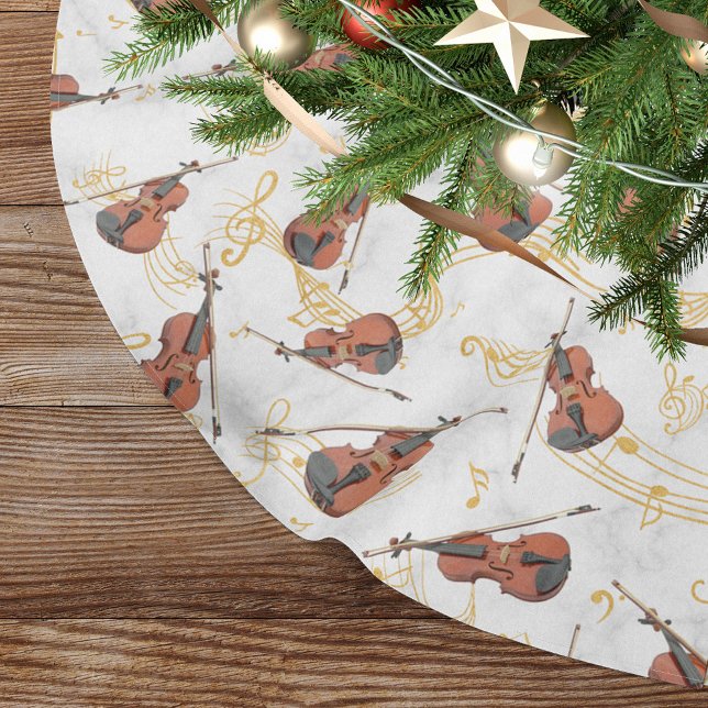Weihnachts-Musiknoten Violins Gold Polyester Weihnachtsbaumdecke (Von Creator hochgeladen)