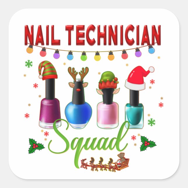 Weihnachts-Nageltechniker Xmas Salon Eigentümer Quadratischer Aufkleber (Vorderseite)