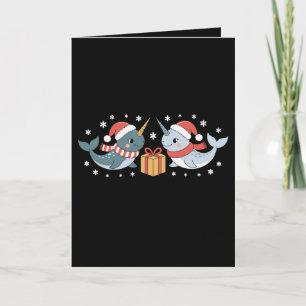 Weihnachts-Narwal-Weihnachtsmann-Hut-Schal-Schneef Karte