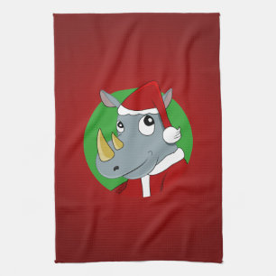 Weihnachts-Nashorn-Cartoon Geschirrtuch