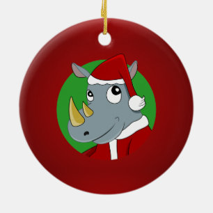 Weihnachts-Nashorn-Cartoon Keramik Ornament