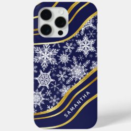 Weihnachts Navy Blue Gold Mit Monogramm Schneefloc Case-Mate iPhone Hülle