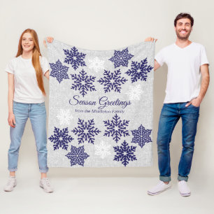 Weihnachts Navy Blue Snowflakes Fleecedecke