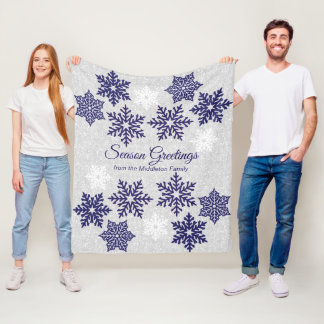 Weihnachts Navy Blue Snowflakes Fleecedecke