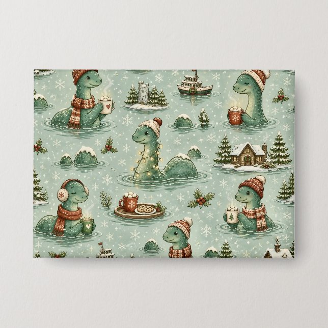 Weihnachts-Nessie Loch Ness Monster Cozy Kryptiden Button (Vorderseite)