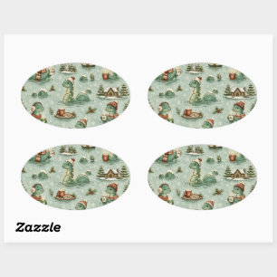 Weihnachts-Nessie Loch Ness Monster Cozy Kryptiden Ovaler Aufkleber