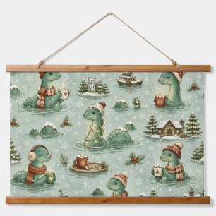 Weihnachts-Nessie Loch Ness Monster Cozy Kryptiden Wandteppich Mit Holzrahmen